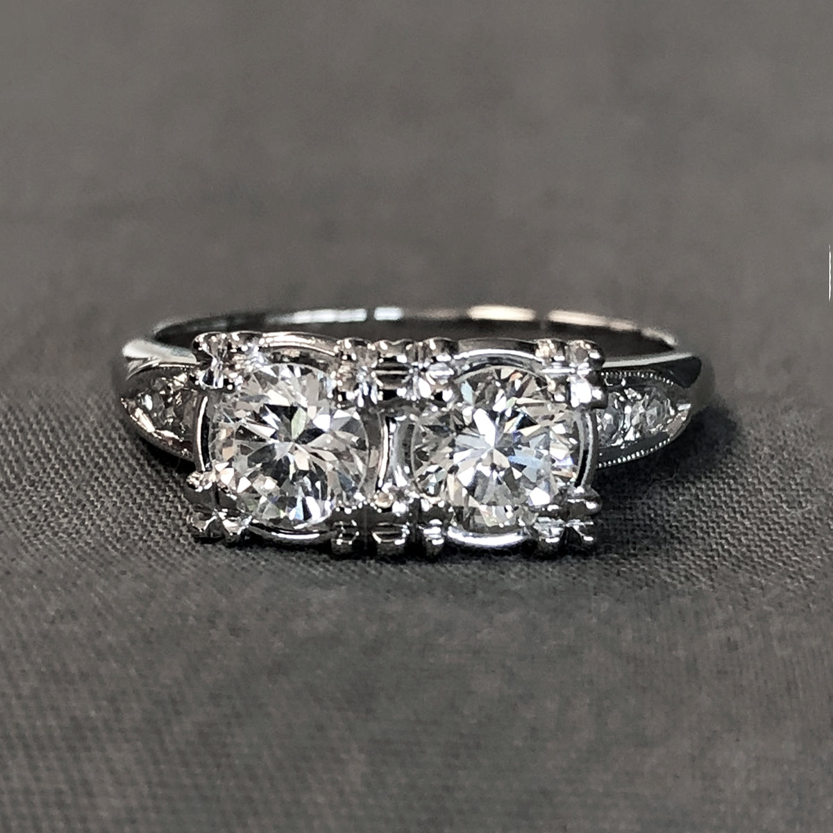 Vintage 14 k White Gold & Diamond Ring
