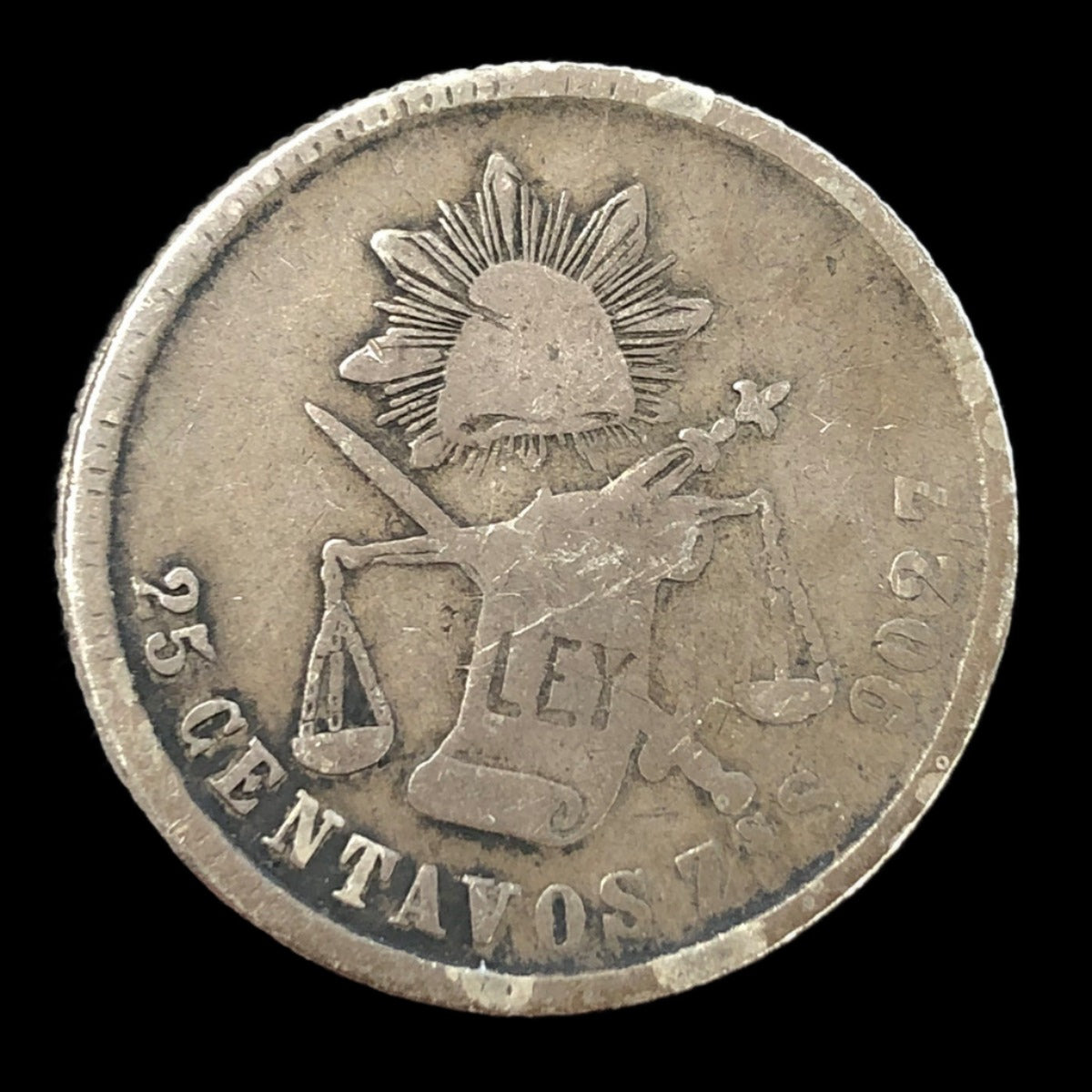 1877Zs S 25 Centavos Zacatecas Mexico