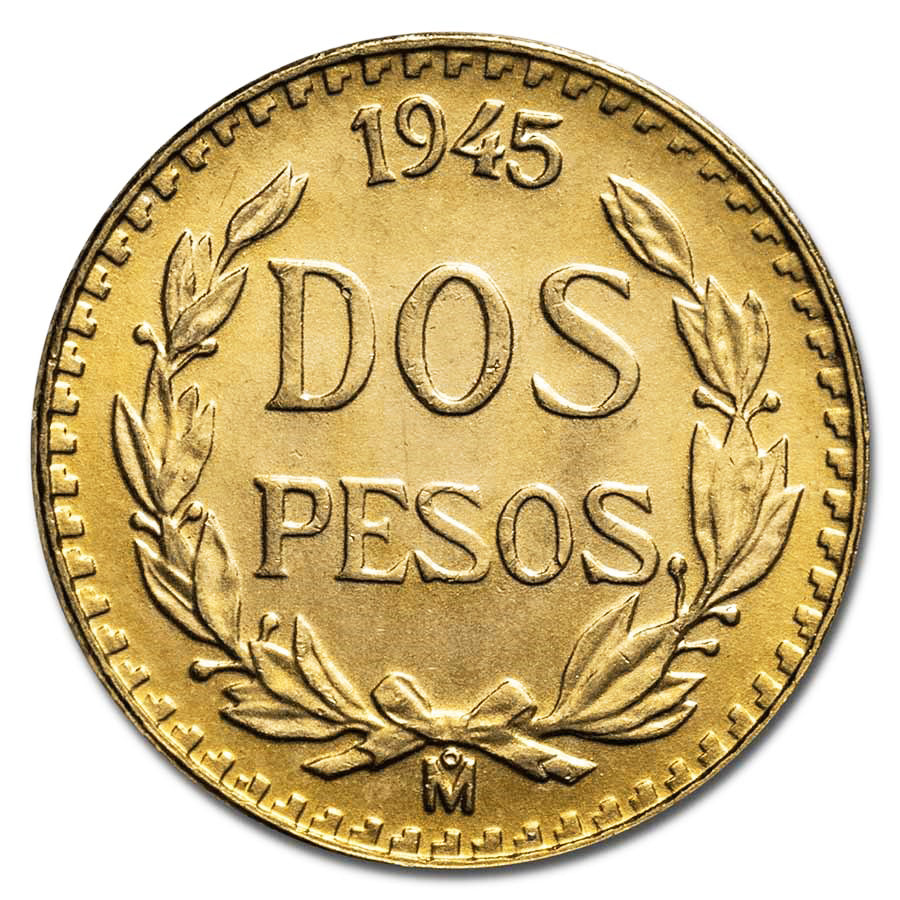 1945 Mexican Gold 2 Pesos (AU / BU)