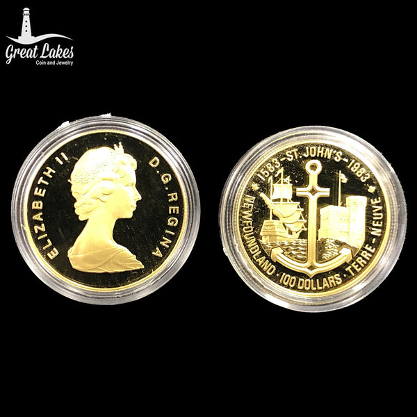 カナダ　$100 一枚 1983 $100 Canada St. John's Newfoundland Proof Gold Coins (In Cap
