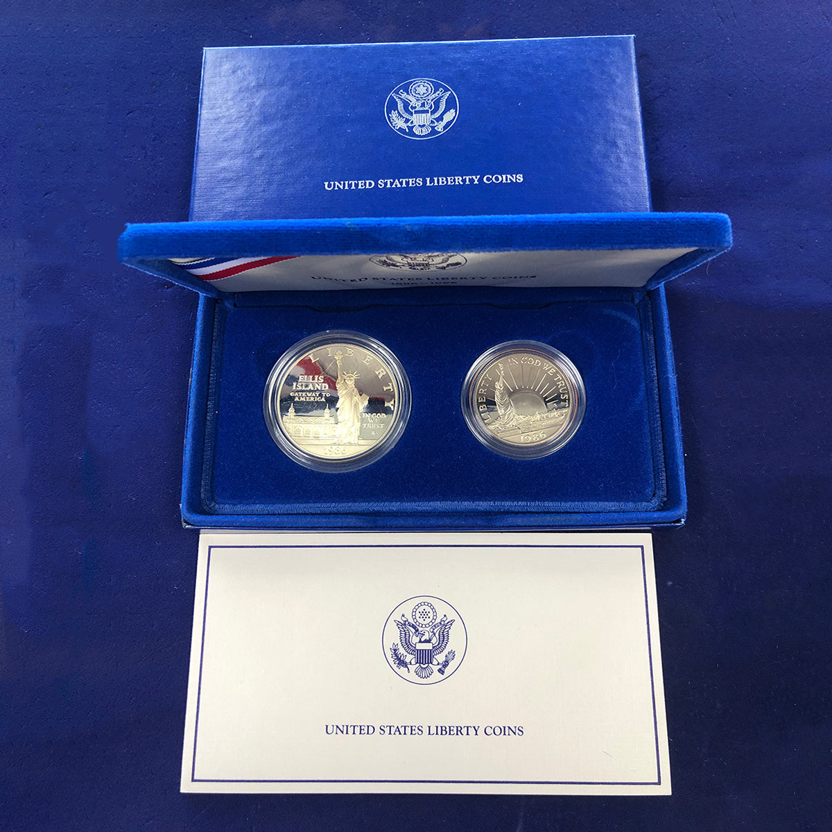 1986-S 2 Piece Statue of Liberty Proof Set (With Box &amp; CoA - No Outer Box)