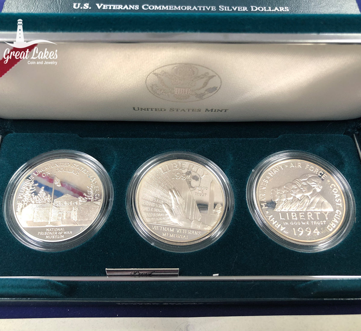 1994 Three Coin Veterans Proof Set (With Box &amp; CoA)
