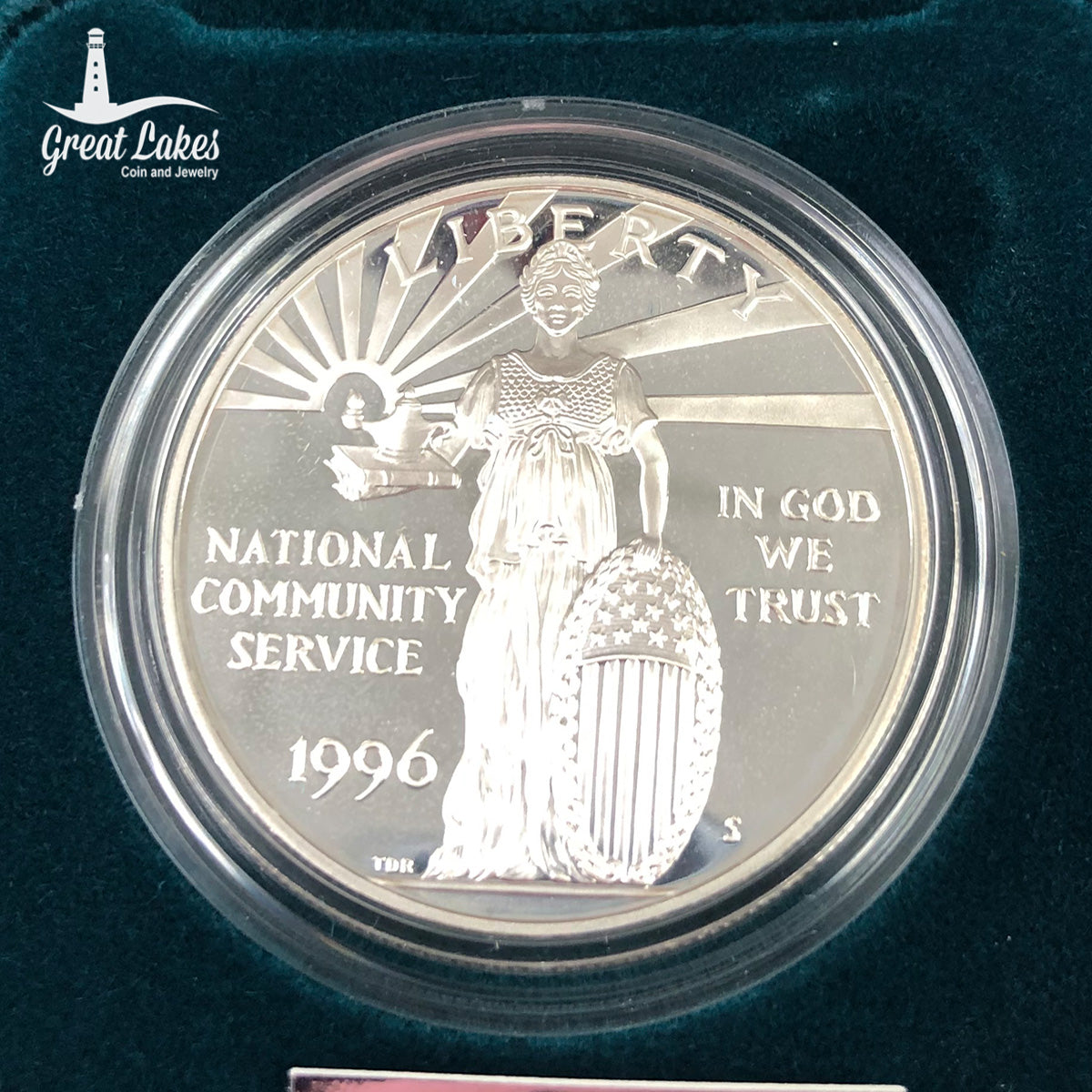 1996-S National Community Service Silver Proof Dollar (With Box &amp; CoA)