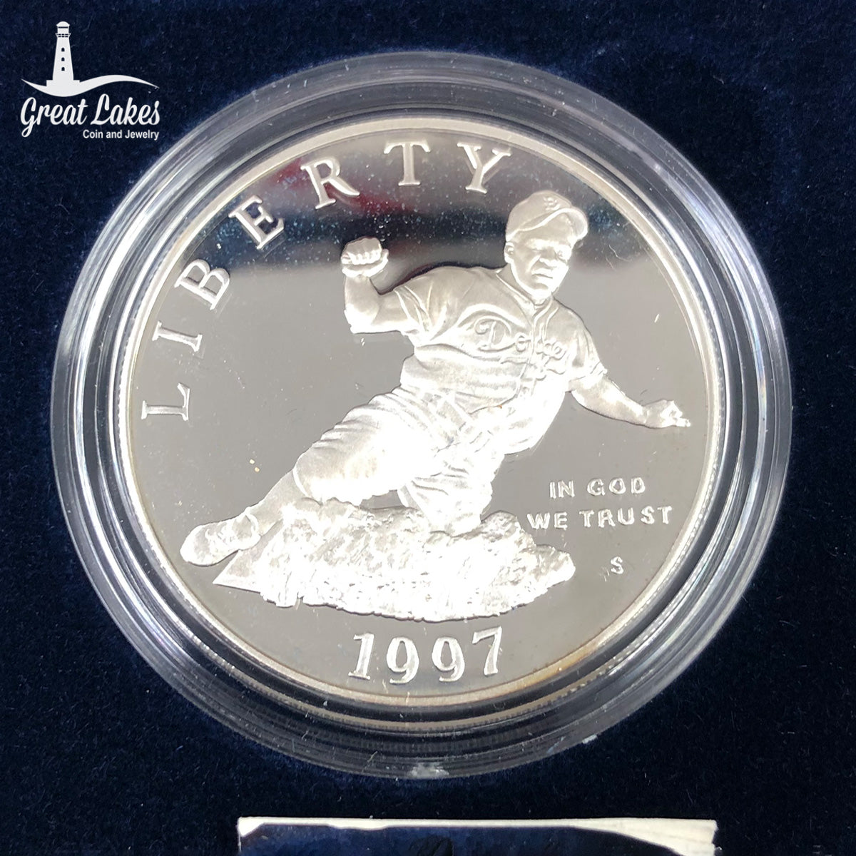1997-S Jackie Robinson $1 Silver Commemorative Proof (With Box &amp; CoA)