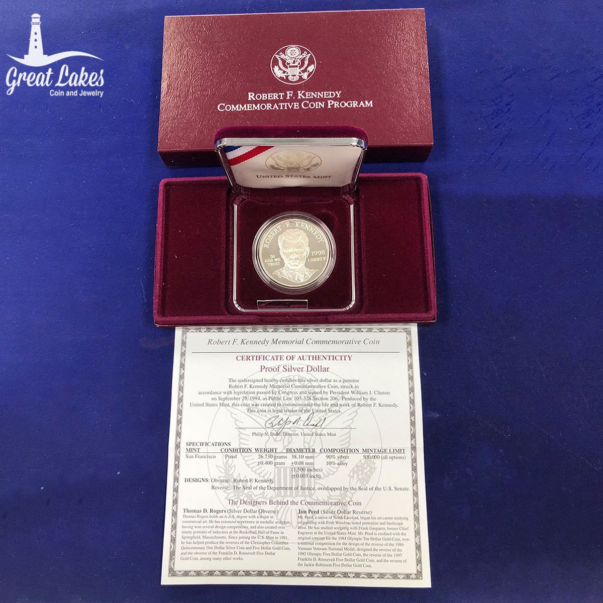1998-S Robert F Kennedy $1 Silver Commemorative Proof (With Box &amp; CoA)