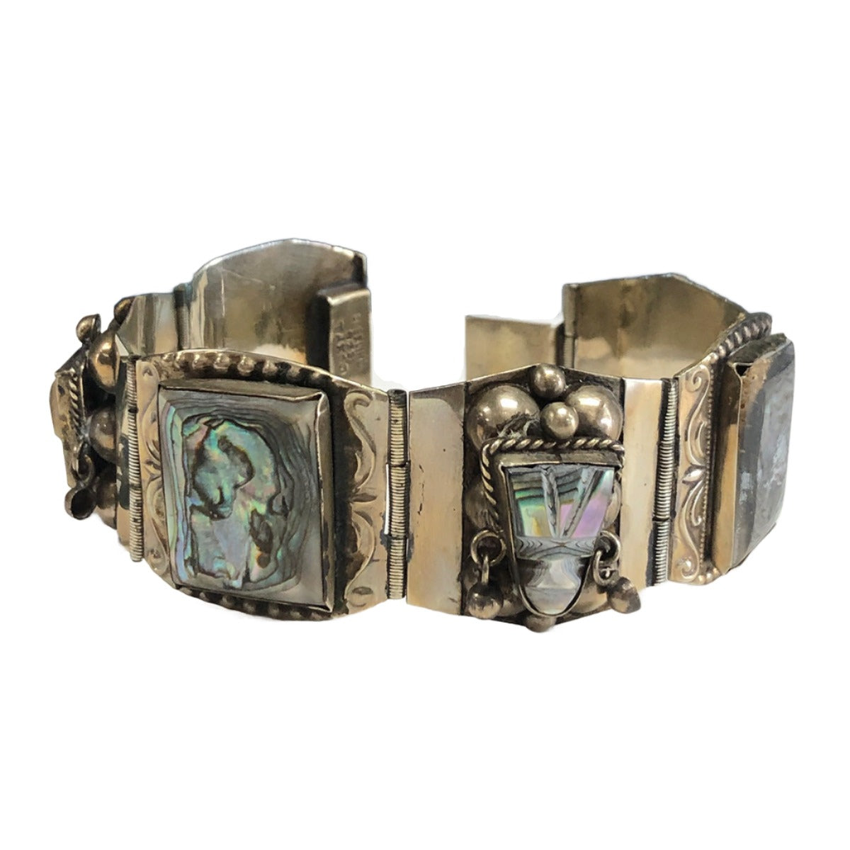 Vintage Aztec Warrior Abalone Panel Bracelet