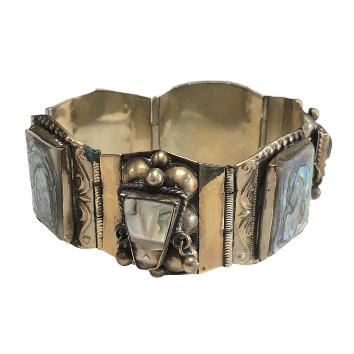 Vintage Aztec Warrior Abalone Panel Bracelet