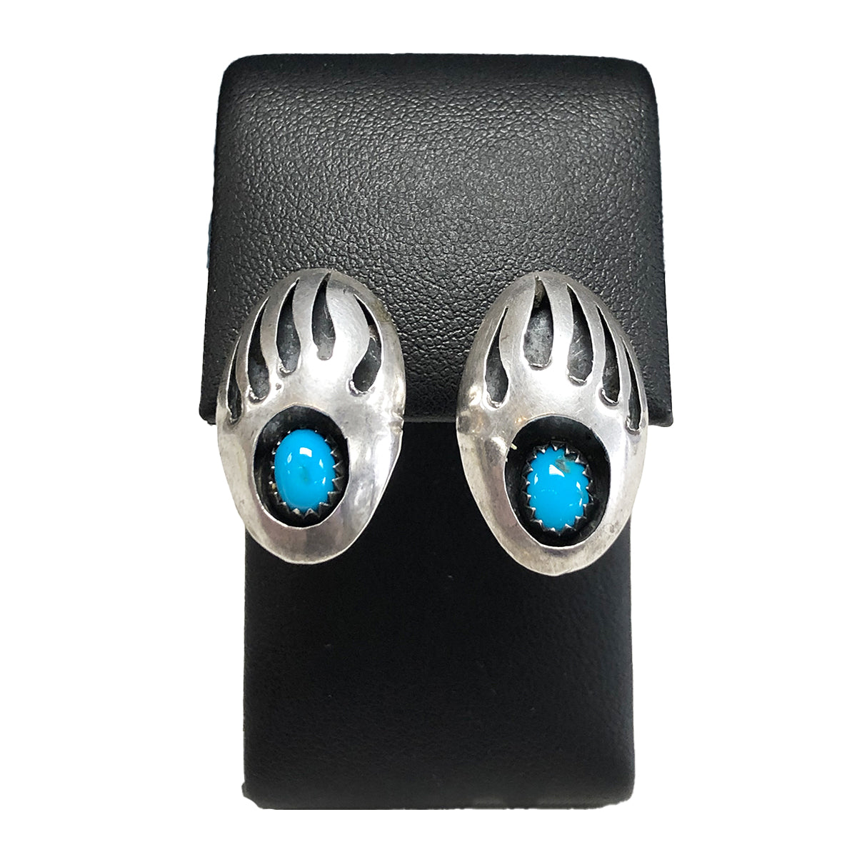 Native American Silver &amp; Turquoise Bear Paw Earrings