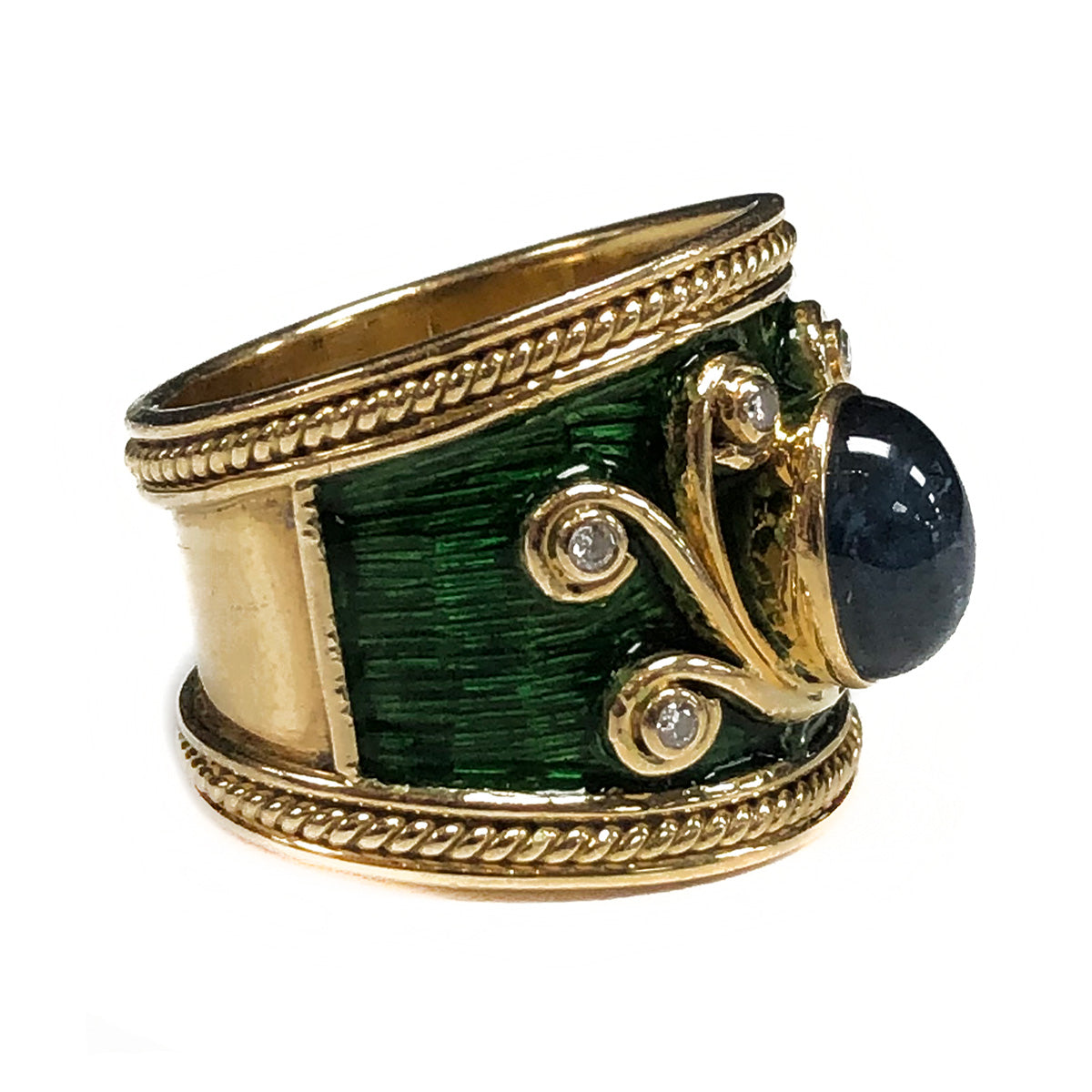 Elizabeth Gage 18k Gold Sapphire &amp; Diamond Templar Ring