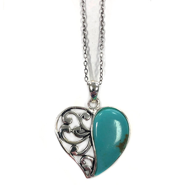 Silver & Turquoise Heart Necklace Great Lakes Coin