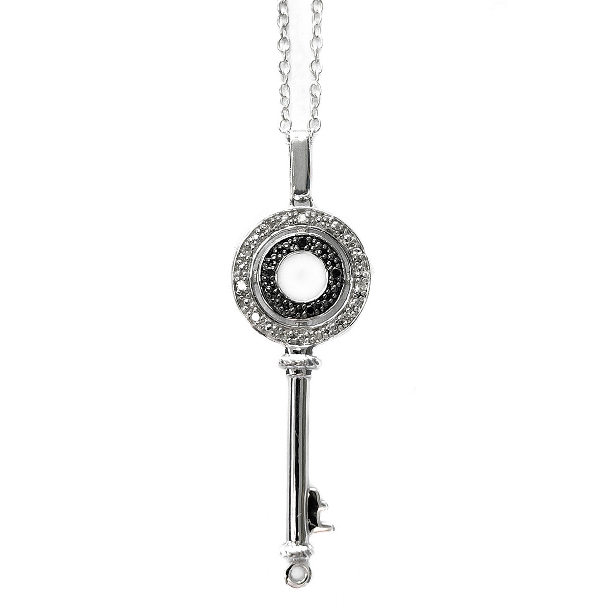 Silver &amp; Diamond Key Necklace