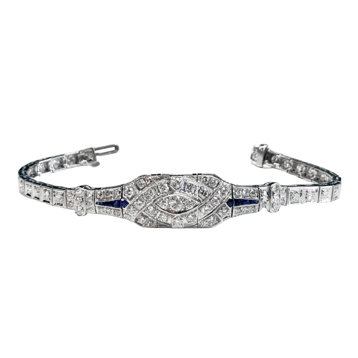 Art Deco Platinum Diamond &amp; Sapphire Bracelet