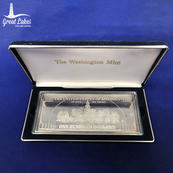 1999 Washington Mint 4 oz Silver Franklin $100 Bill (With Box