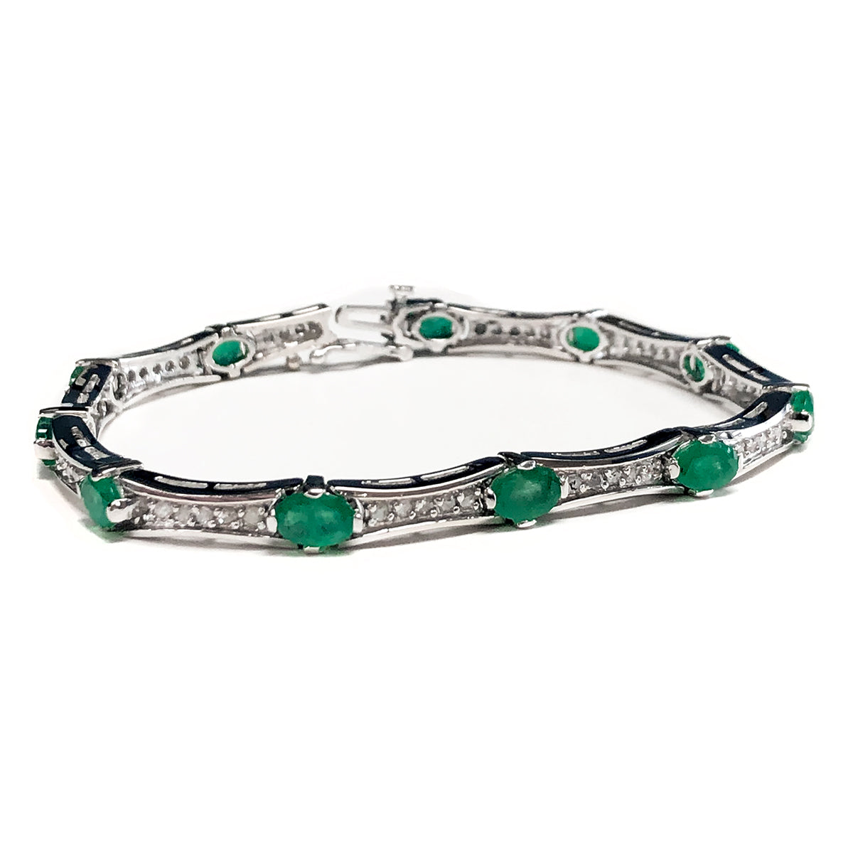 14k White Gold Emerald &amp; Diamond Bracelet