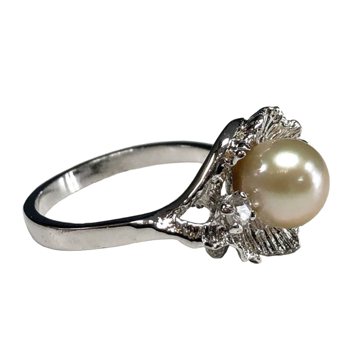 Silver Pearl &amp; Cubic Zirconia Ring