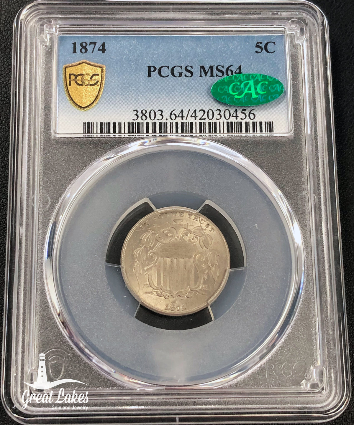 1874 Shield Nickel PCGS MS64 CAC
