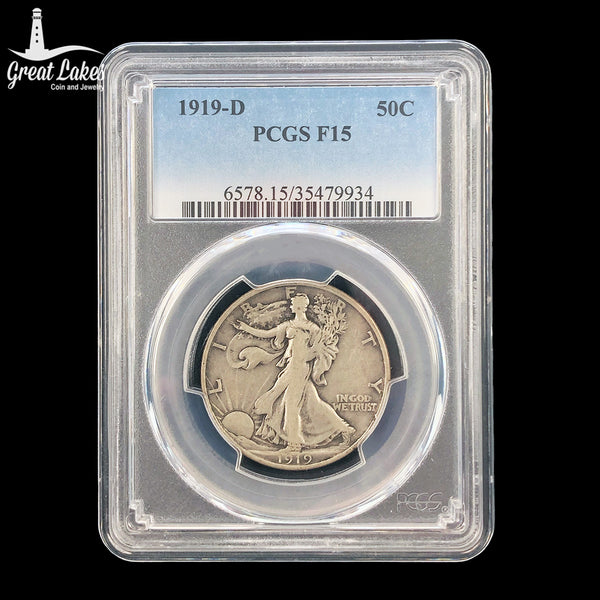 1919-D Walking Liberty Half Dollar PCGS F15 - Great Lakes Coin