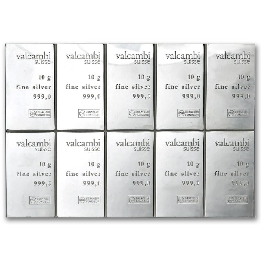 Valcambi 100 g Silver CombiBar (10 x 10 g with Assay)