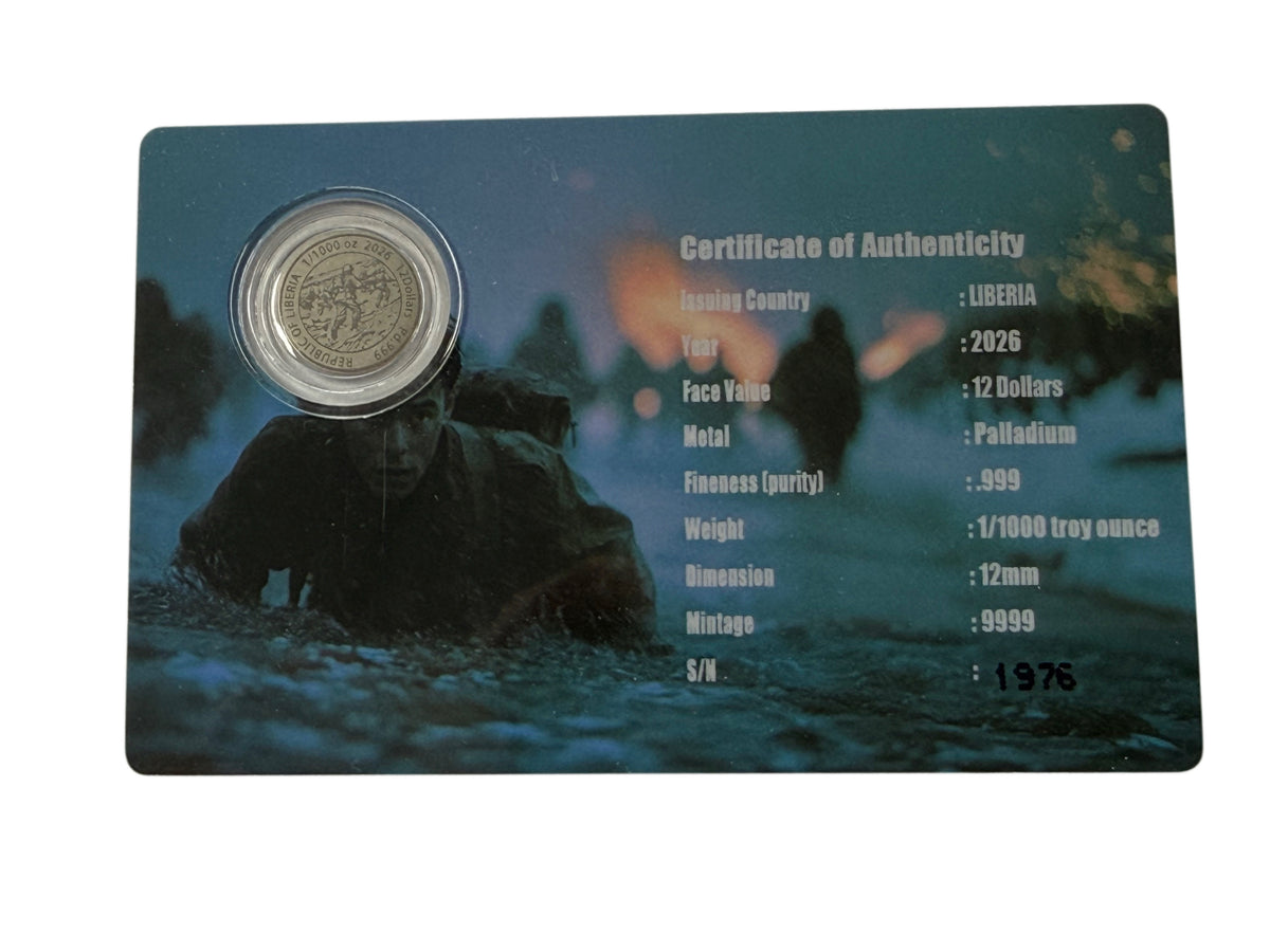 2026 $12 Liberia 1/1000 oz Palladium D-Day