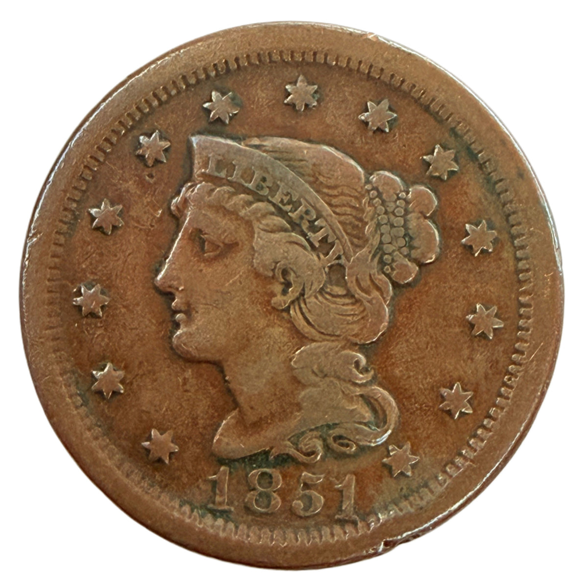 1851 Braided Hair Large Cent (F)