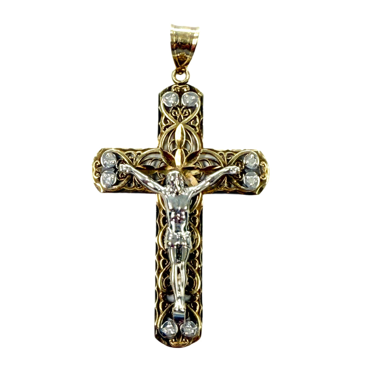 14k Duotone & Diamond Crucifix Pendant