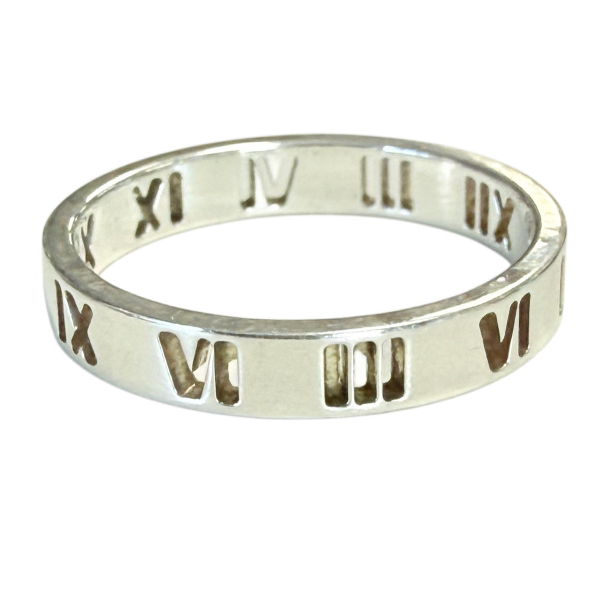 Tiffany & Co Atlas Open Roman Numeral Silver Ring