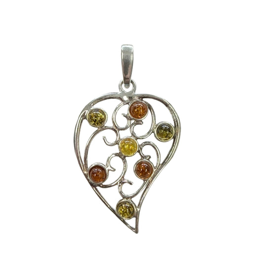 Silver & Amber Leaf Pendant