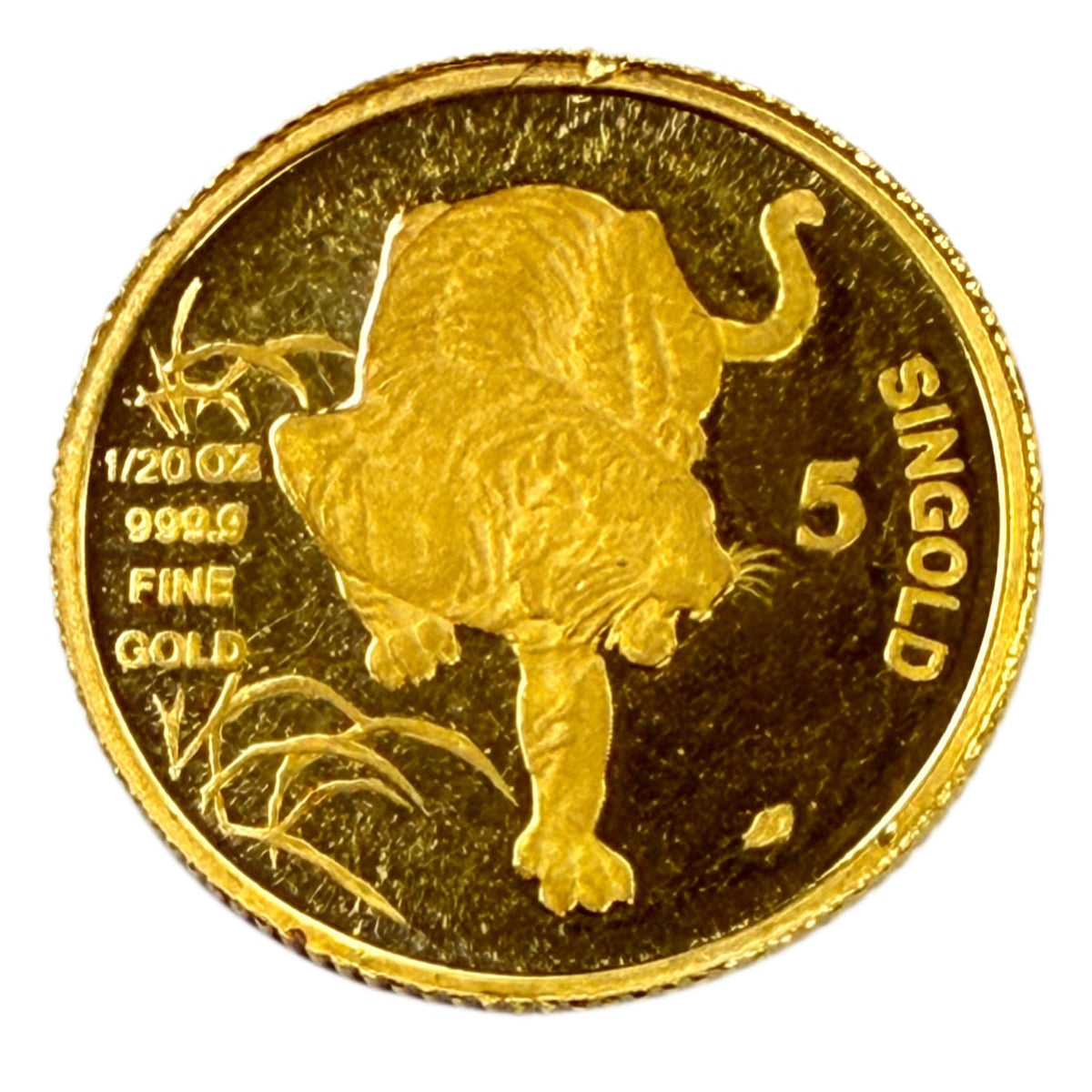 1986 Singapore 1/20 oz Gold Tiger Coin (Ex Jewelry)