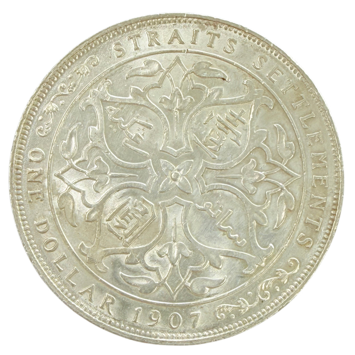 1907-H Straits Settlements (British Malaysia) Silver Dollar (AU Details)