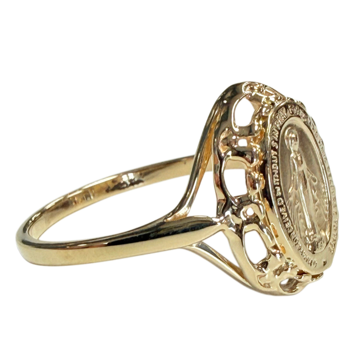 14k Yellow Gold Miraculous Medal Filigree Ring