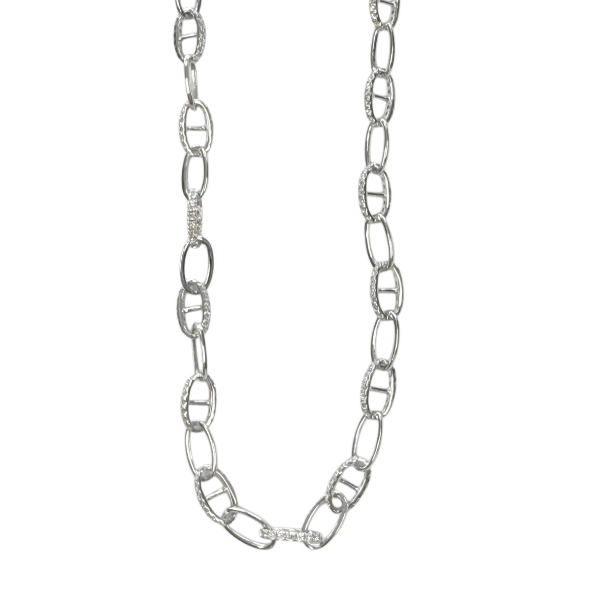 14k White Gold & Diamond Mariner Link Necklace