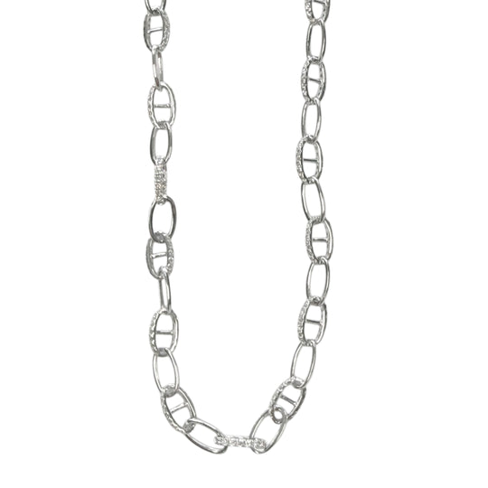 14k White Gold & Diamond Mariner Link Necklace