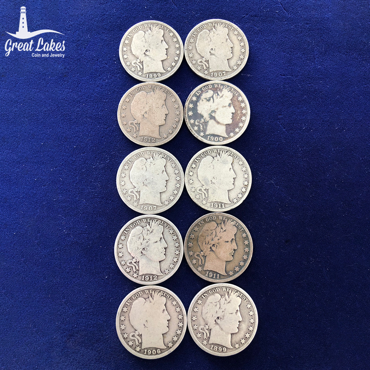 Lot of 10 Barber Half Dollars