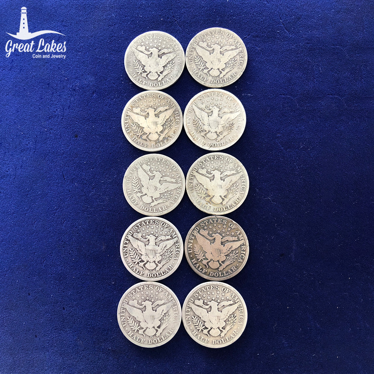 Lot of 10 Barber Half Dollars