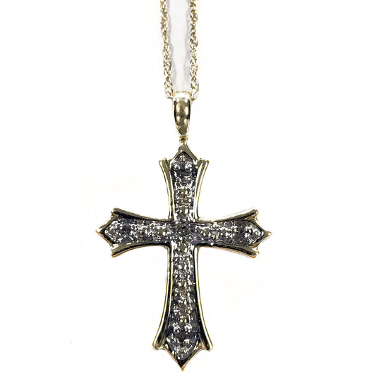 10k Yellow & Gold Diamond Cross Necklace