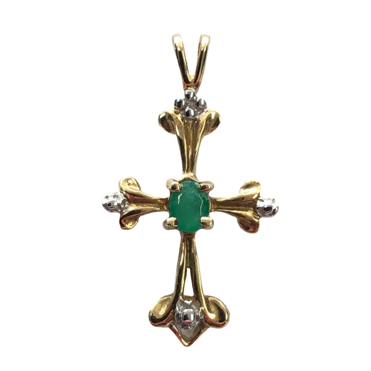 10k Gold &amp; Emerald Cross Pendant