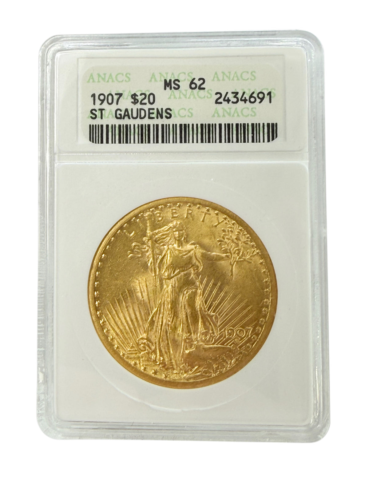 1907 $20 Saint Gaudens Gold Double Eagle ANACS MS62