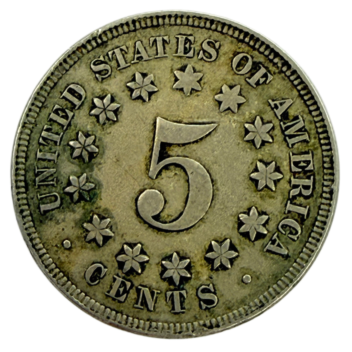 1867 No Rays Shield Nickel (F)