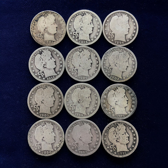 Lot of 12 Barber Quarters (Good / Better)