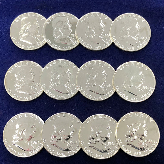Lot of 12 90% Silver Proof Franklin Half Dollars
