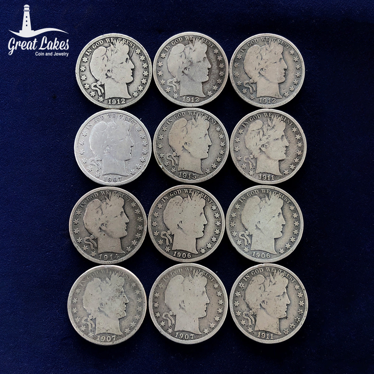 Lot of 12 Barber Half Dollars (G / Better)