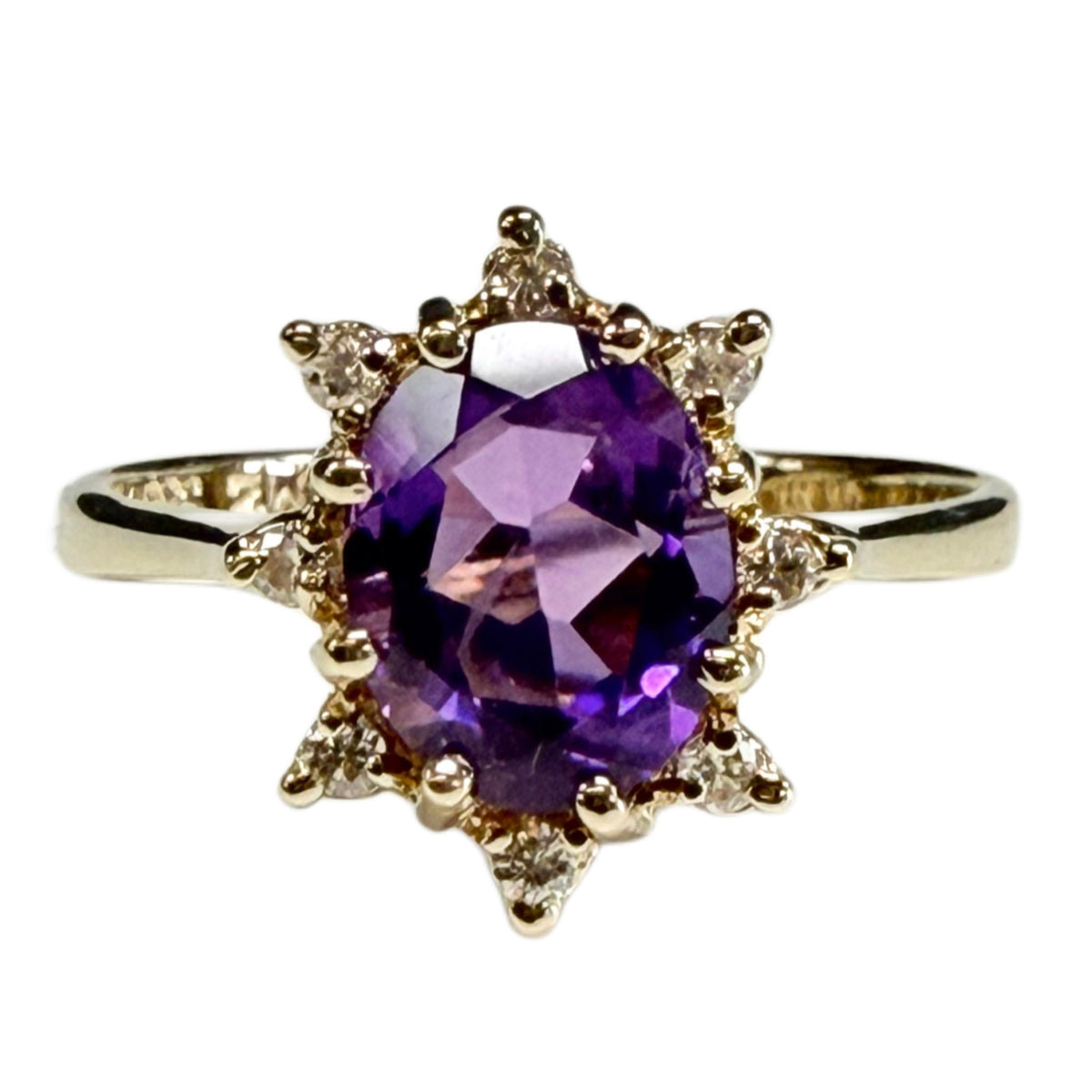14k Yellow Gold Amethyst & Diamond Ring
