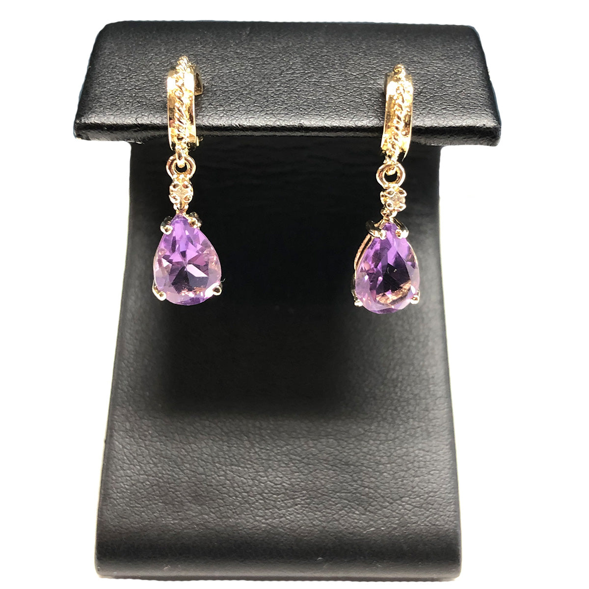 14k Gold Amethyst &amp; Diamond Earrings