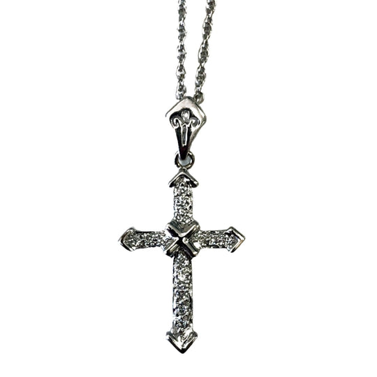 14 k White Gold Diamond Cross Necklace
