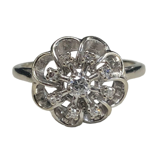 14k White Gold & Diamond Floral Ring