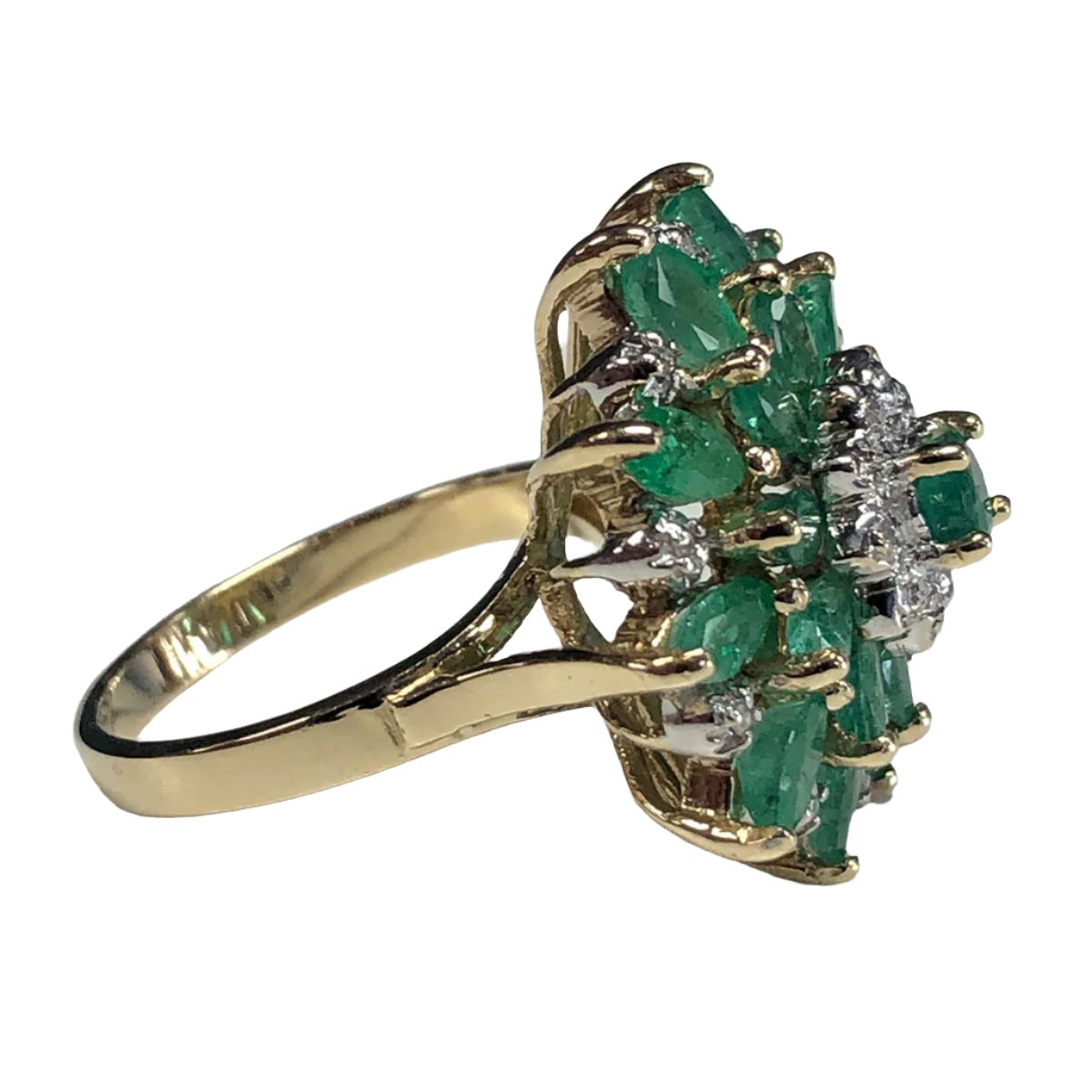 14k Gold Emerald &amp; Diamond Ring