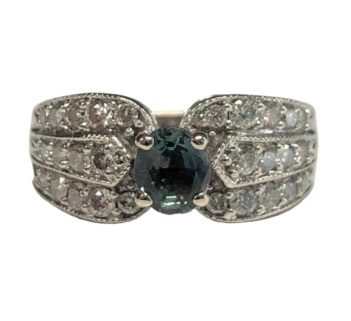 14k Gold Green Topaz &amp; Diamond Ring