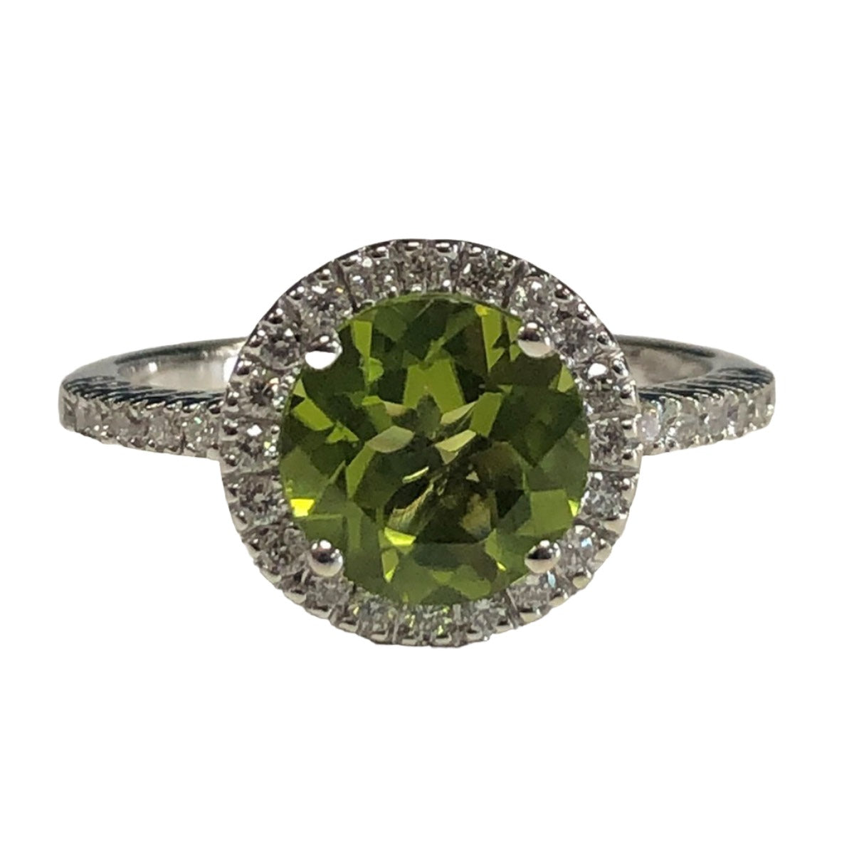 14k White Gold Peridot &amp; Diamond Ring