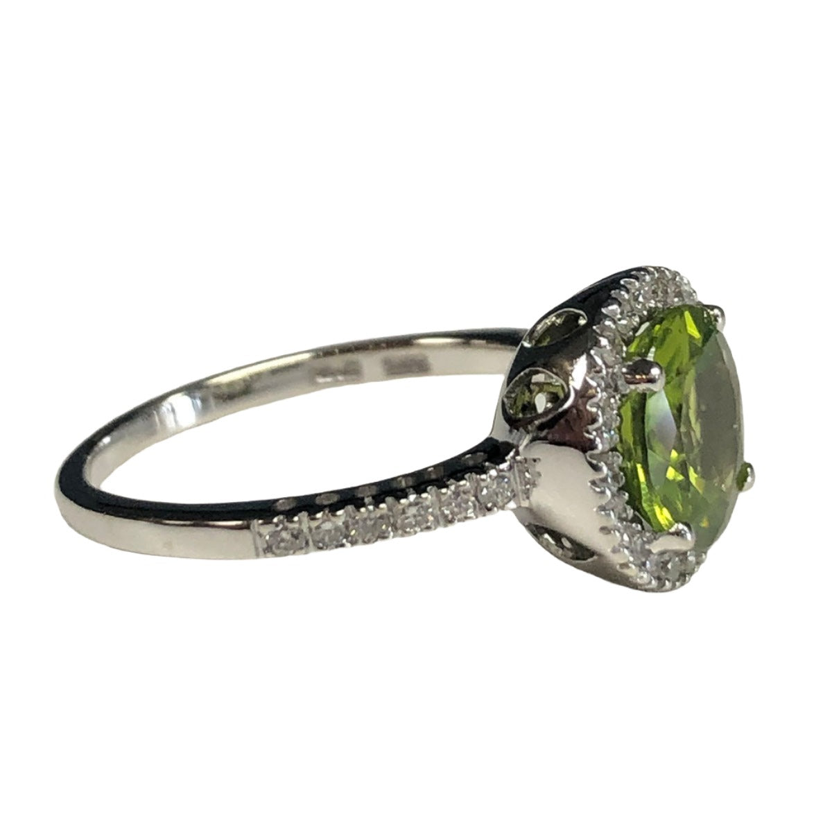 14k White Gold Peridot &amp; Diamond Ring