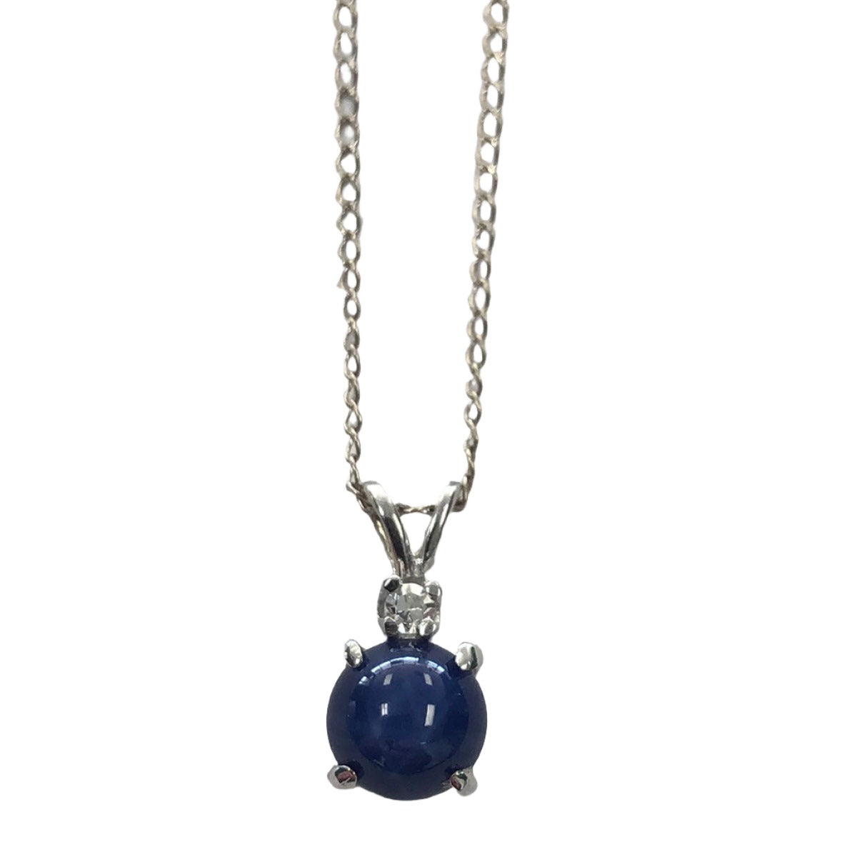 14k White Gold Star Sapphire &amp; Diamond Necklace
